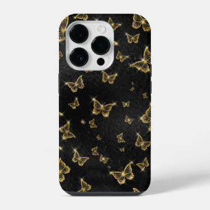 Coque Pour iPhone 14 Plus Motif de glam or et papillons noirs