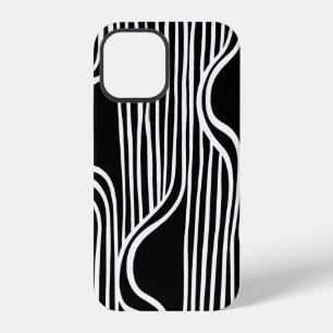 Coque iPhone 12 Motif de grunge au pinceau. Vintage noir et blanc.
