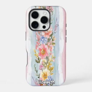 Coque iPhone 16 Pro Motif de guirlande florale à l'aquarelle