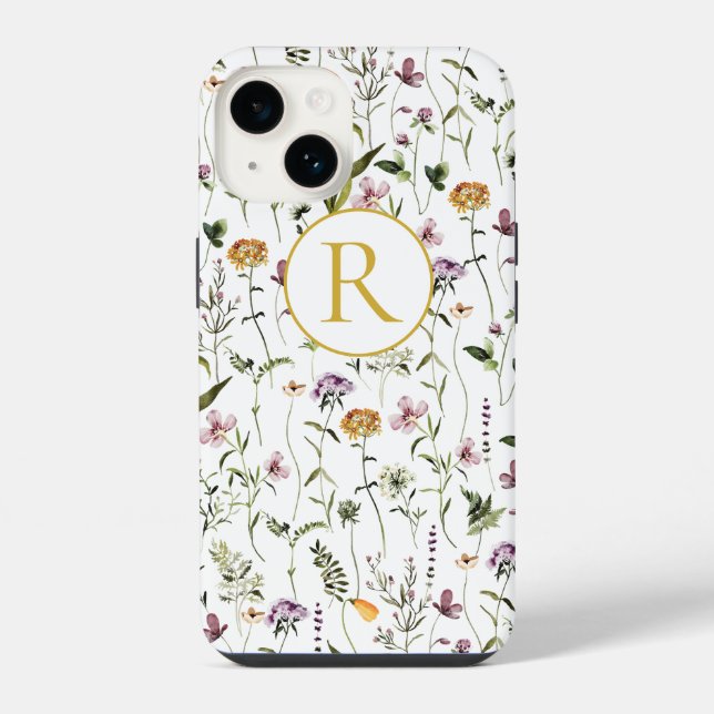 Coque iPhone Motif de jardin de fleurs sauvages Monogramme pers (Verso)