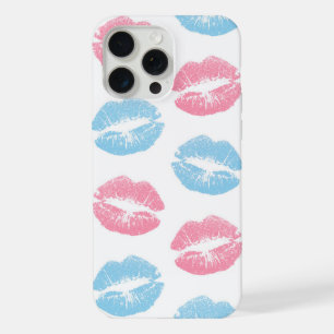 Coque iPhone 15 Pro Max Motif de lèvres bleues et roses, Lipstick, Baiser