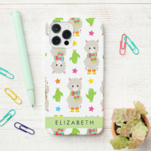 Coque iPhone 12 Pro Motif De Llamas, Alpacas, Cactus, Votre Nom