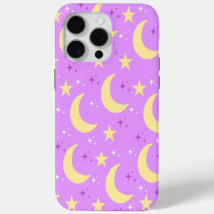 Coque iPhone 15 Pro Max Motif de lune et d'étoiles célestes Fond violet