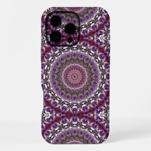 Coque iPhone 16 Pro Max Motif de mandala en kaléidoscope rose améthyste
