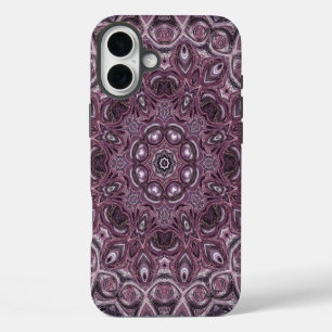 Coque iPhone 16 Plus Motif de mandala en marbre lavande et prune