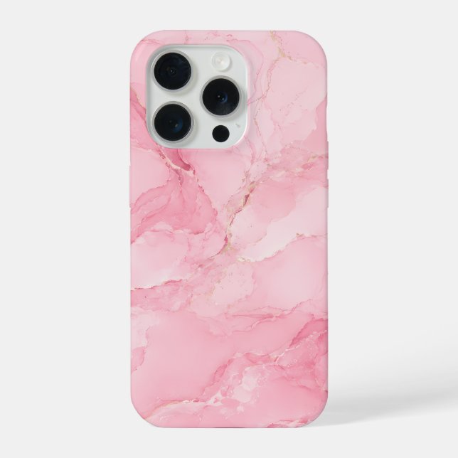 Coque iPhone Motif de marbre à l'aquarelle rose (Verso)