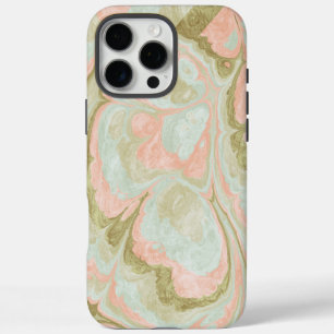 Coque iPhone 16 Pro Max Motif de marbre doux en spirale Menthe, Corail et