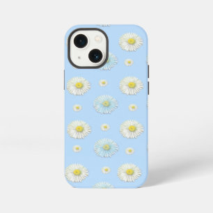 Etui iPhone 13 Mini Motif de marguerite bleu clair et blanc