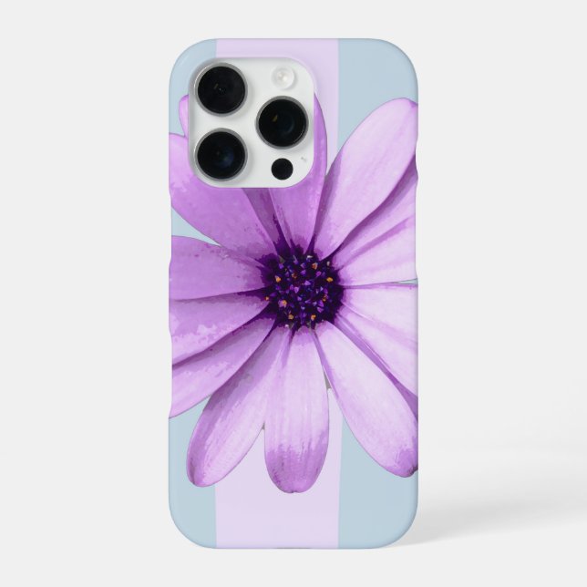 Coque iPhone motif de marguerite rayé bleu et violet (Verso)
