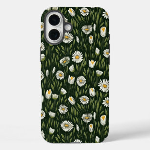 Coque iPhone 16 Plus Motif de marguerite vibrant avec des accents verts