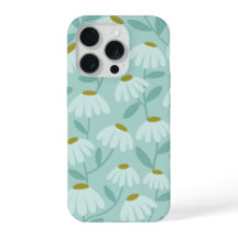 Motif de marguerites florales bleu sarcelle et ver