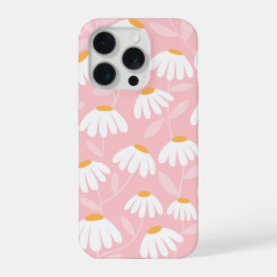 Coque iPhone 15 Pro Motif de marguerites florales rose et blanc