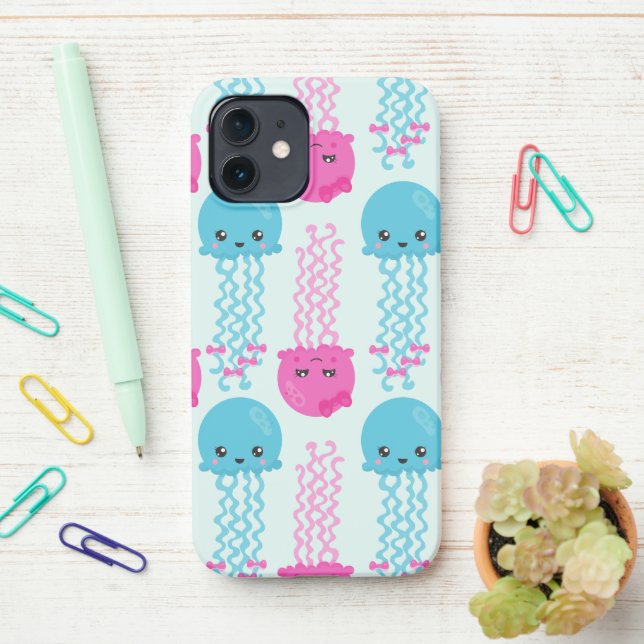 Coque iPhone Motif de méduses, Mignonne méduse, Sea Animaux (Sur le bureau)