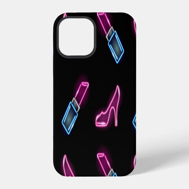 Coque iPhone Motif de mode avec icônes de néon. (Verso)