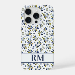 Coque iPhone 15 Pro Motif de monogramme à l'olive de style country fra