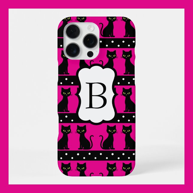 Coque iPhone Motif de monogramme de chat chic personnalisable a (Créateur téléchargé)
