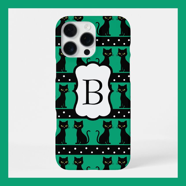 Coque iPhone Motif de monogramme de chat chic personnalisable a (Créateur téléchargé)