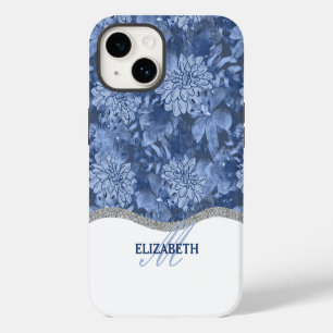 Coque Pour iPhone 14 Motif de monogramme floral à l'aquarelle - Bleu su