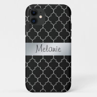 Coque iphone Motif de Monogramme noir et argent