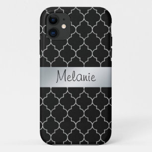 Coque iphone Motif de Monogramme noir et argent