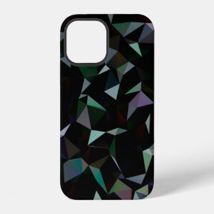 Coque iPhone 12 Motif de mosaïque triangulaire noir foncé. Illu gé
