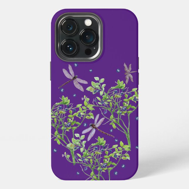 Coque iPhone Motif de myrtille avec libellules (Dos)
