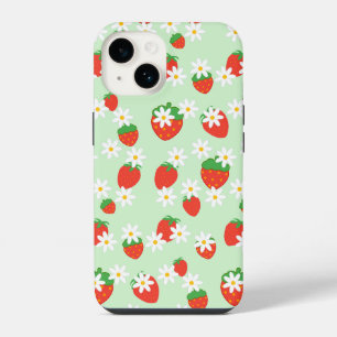 Coque Pour iPhone 14 Motif de Noël aux fraises et fleurs de marguerite