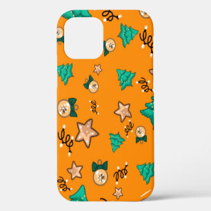 Coque iPhone 12 Motif de Noël avec bougies, Fond de mandarines
