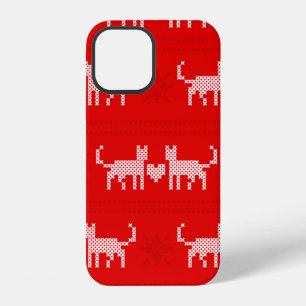 Coque iPhone 12 Motif de Noël broderie point de croix chats amoure