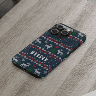 Coque iPhone 15 Pro Motif de Noël tricoté vintage cerf sapin