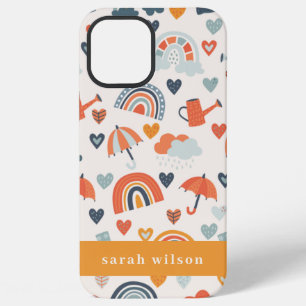 Coque iPhone 12 Pro Max Motif de nuages arc-en-ciel de printemps orange mi