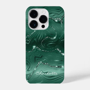 Coque Pour iPhone 14 Plus Motif de Parties scintillant d'argent Emerald Gree