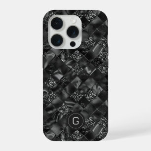 Coque iPhone 15 Pro Motif de Parties scintillant moderne Monogramme Bl