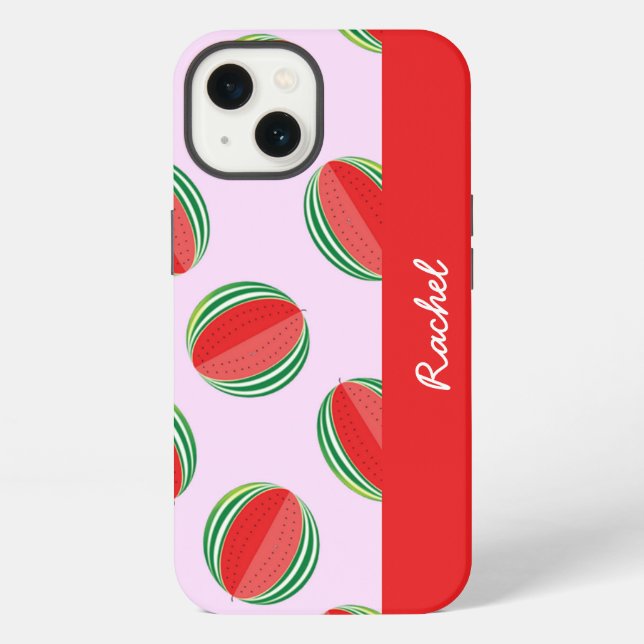 Coque iPhone Motif de pastèque tranchée sur fond rose (Verso)