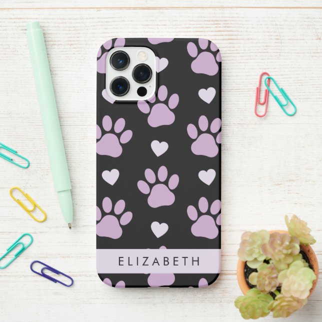 Coque iPhone Motif De Pâtes, Pâtes Lilac, Coeurs, Votre Nom (Sur le bureau)