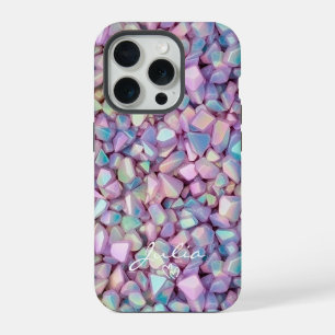 Coque iPhone 15 Pro Motif de pierres holographiques personnalisées