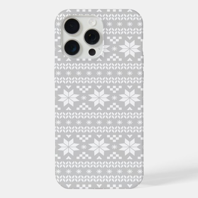 Coque iPhone Motif de pull de Noël Fair Isle gris (Verso)