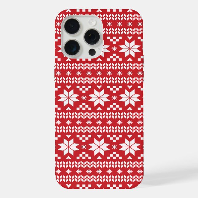 Coque iPhone Motif de pull de Noël Red Fair Isle (Verso)