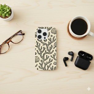 Coque iPhone 15 Pro motif de récif corallien vintage beige dessiné à l