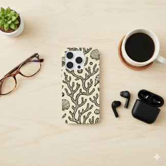Coque iPhone 15 Pro motif de récif corallien vintage beige dessiné à l