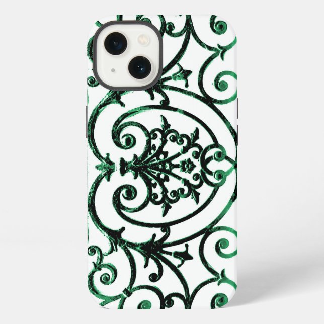 Coque iPhone Motif de rinceaux vert et blanc Case-Mate iPhon (Verso)