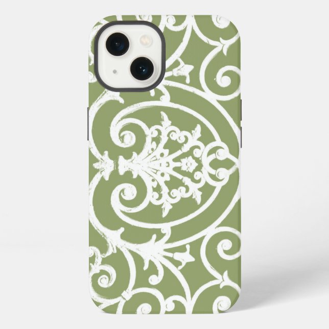 Coque iPhone Motif de rinceaux vert olive étui iPhone Case-Mate (Verso)