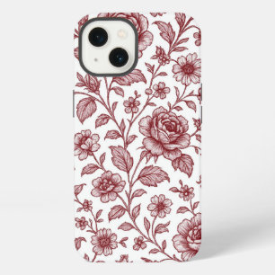 Etui iPhone 13 Motif de rose vintage rouge foncé