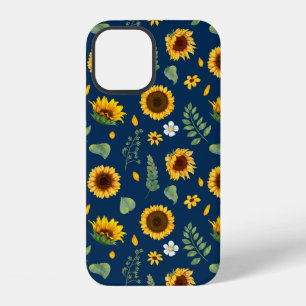 Coque iPhone 12 Motif de soleil rustique mignon sur fond bleu