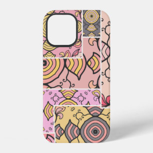 Coque iPhone 12 motif de surface composée patchwork vintage. Décor