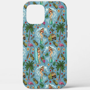 Coque iPhone 12 Pro Max Motif de surfeuse rétro féminine