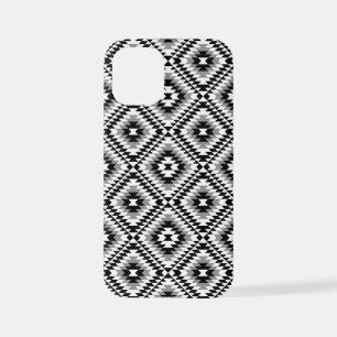 Coque iPhone 12 Mini Motif de symboles BW+gris Aztec stylisé