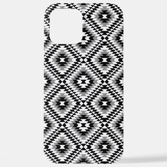 Coque iPhone Motif de symboles BW+gris Aztec stylisé (Verso)