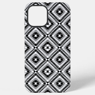 Coque iPhone 12 Pro Max Motif de symboles BW+gris Aztec stylisé