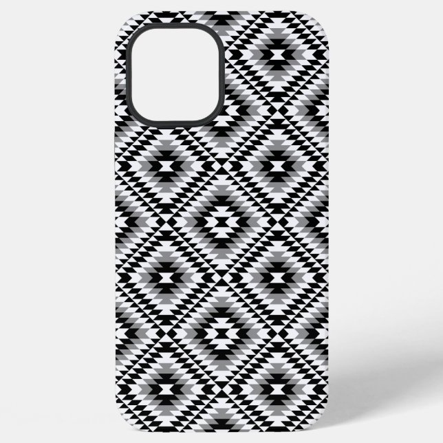 Coque iPhone Motif de symboles BW+gris Aztec stylisé (Verso)